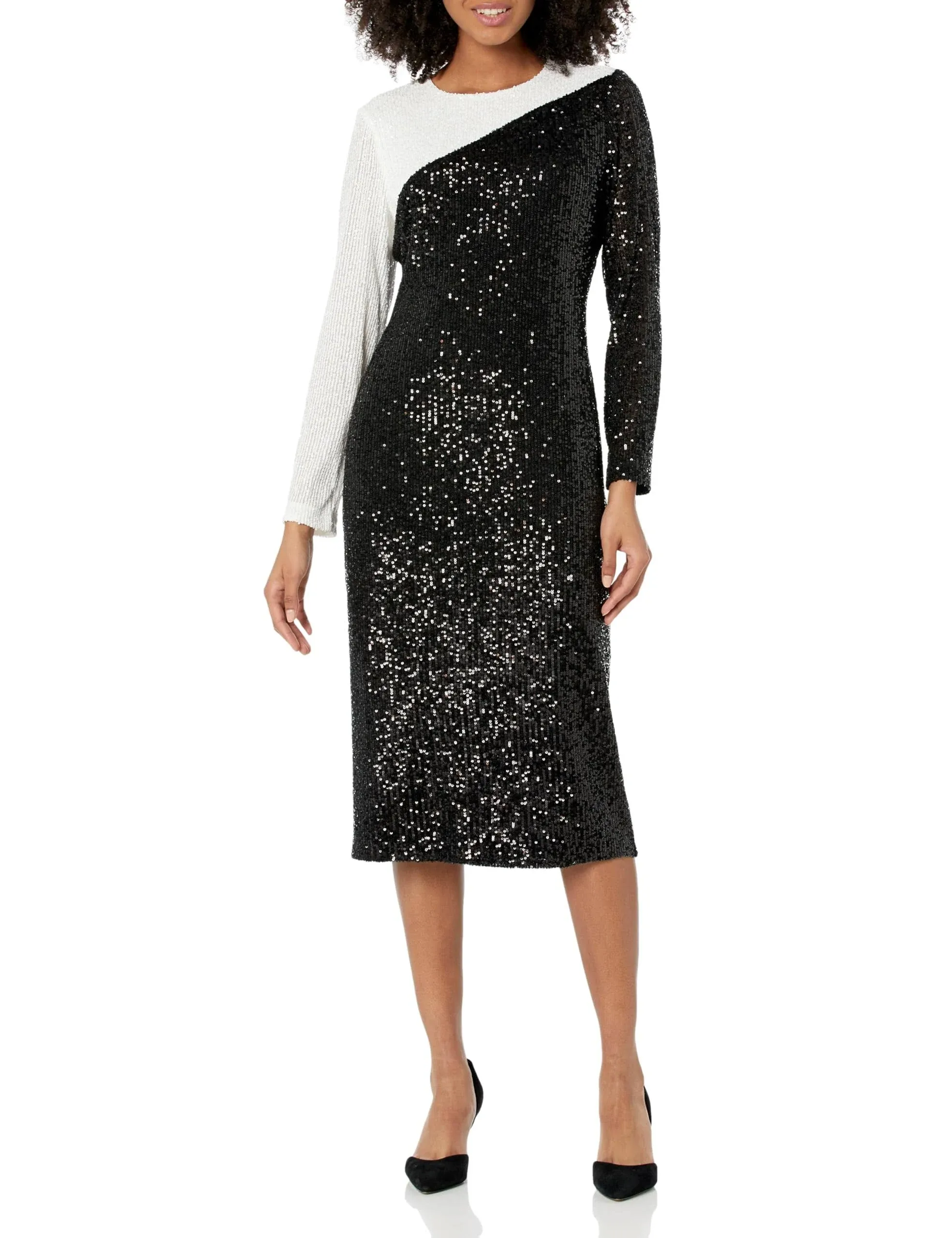 Anne Klein Colorblock Sequin Midi Dress Women&#039;s