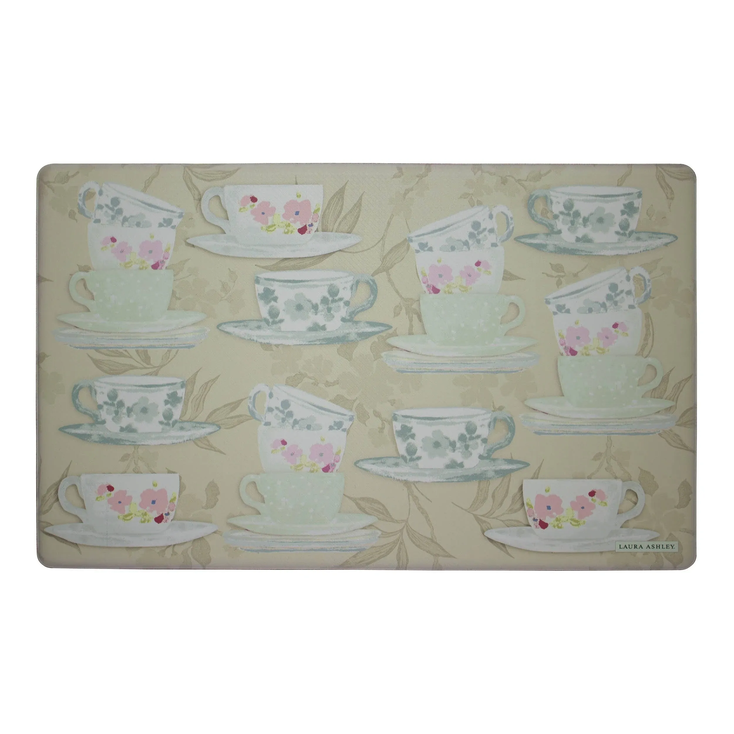 Laura Ashley Tea Party 20 in x 32 in Anti-Fatigue Kitchen Mat, Brown