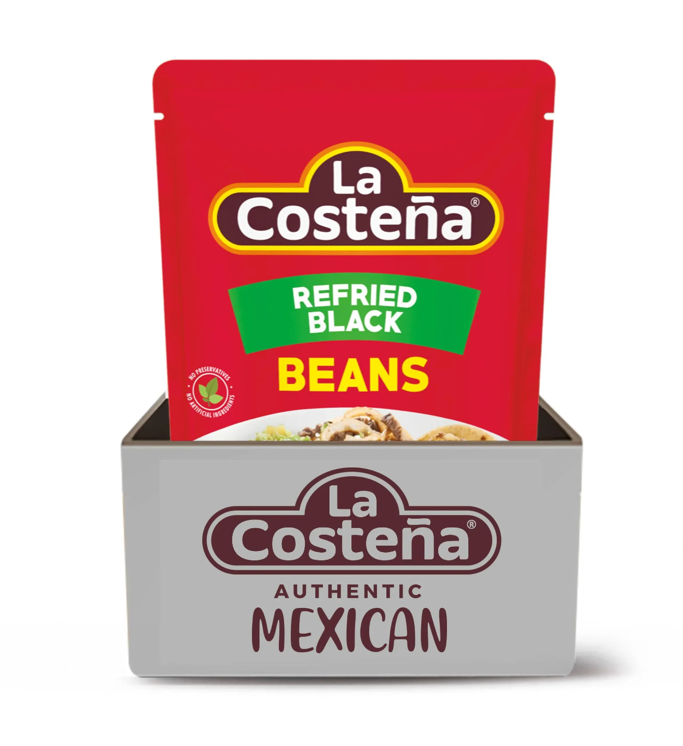 La Costeña Refried Black Beans, 15.16 oz Microwaveable Pouch (Pack of 8)