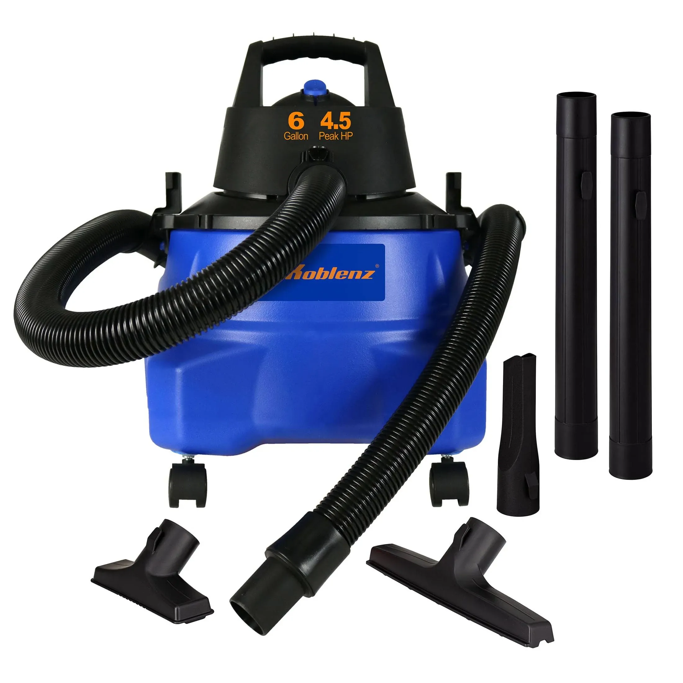 Koblenz WD-6 L212 Portable Wet-Dry Vacuum, 6 Gallon Tank, Black+Blue