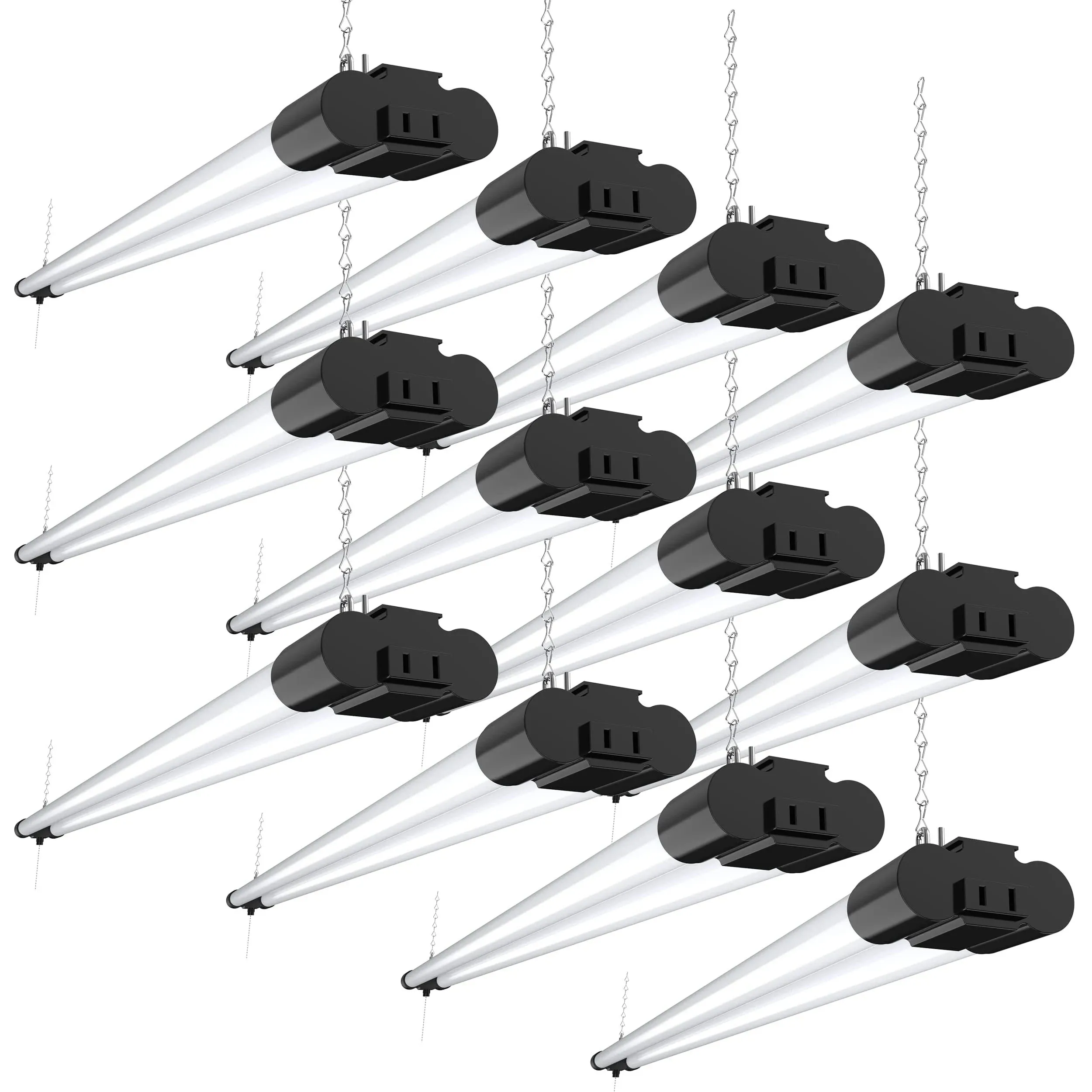 Sunco 12 Pack Linkable LED Utility Shop Light, 4500 LM, 6000K Daylight Deluxe, 4 FT, 48 Inch Integrated Fixture for Garage, 40W Equivalent 150W, Surface + Suspension Mount, Black