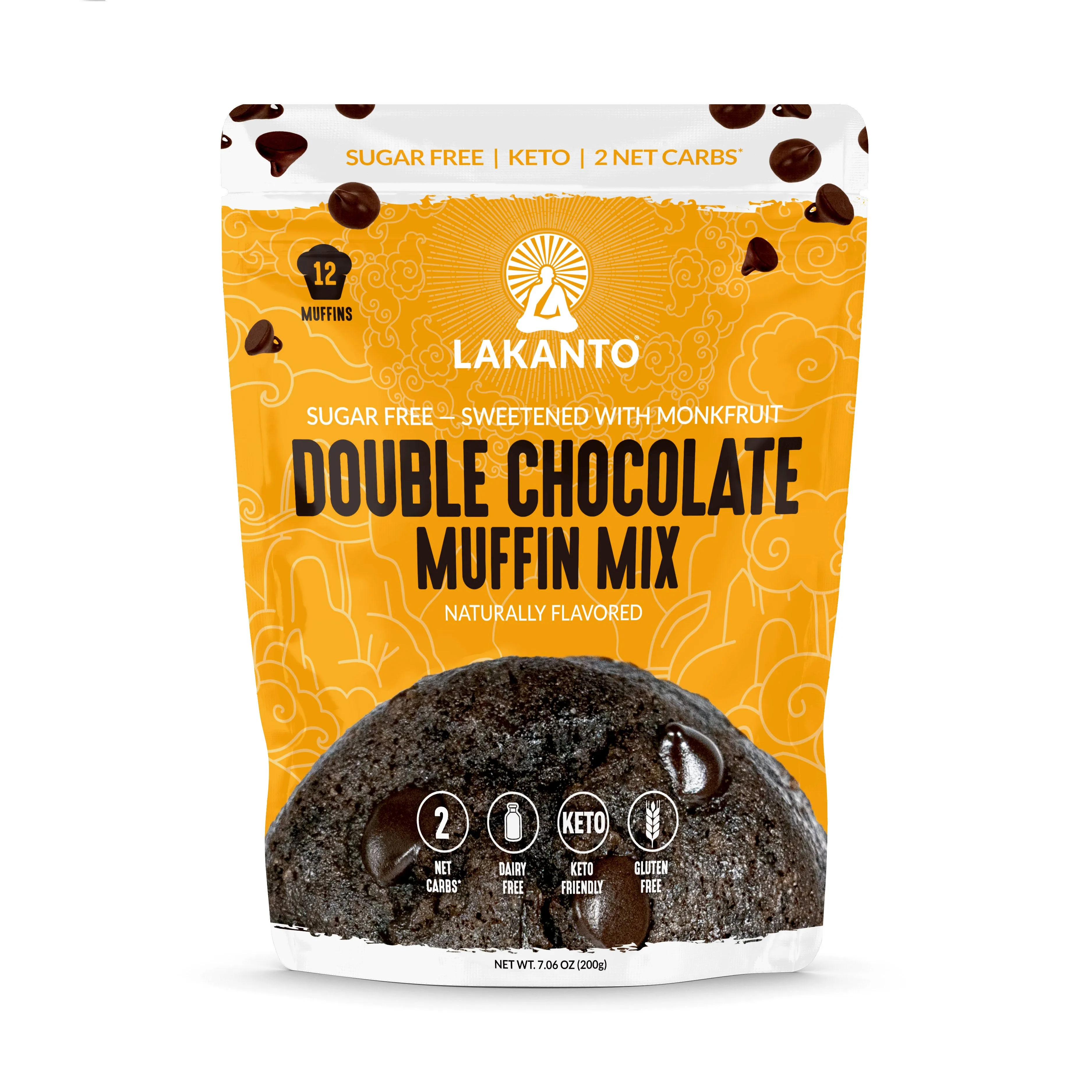 Lakanto Sugar Free Double Chocolate Muffin Mix - Sweetened with Monk Fruit Sweetener, 2g Net Carbs, Dairy Free, Gluten Free, Keto Diet Friendly, Almond Flour, Dutched Cocoa, Sea Salt