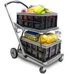 Shopping Cart Folding Utility Trolley with Included 2 Collapsible Storage Crates