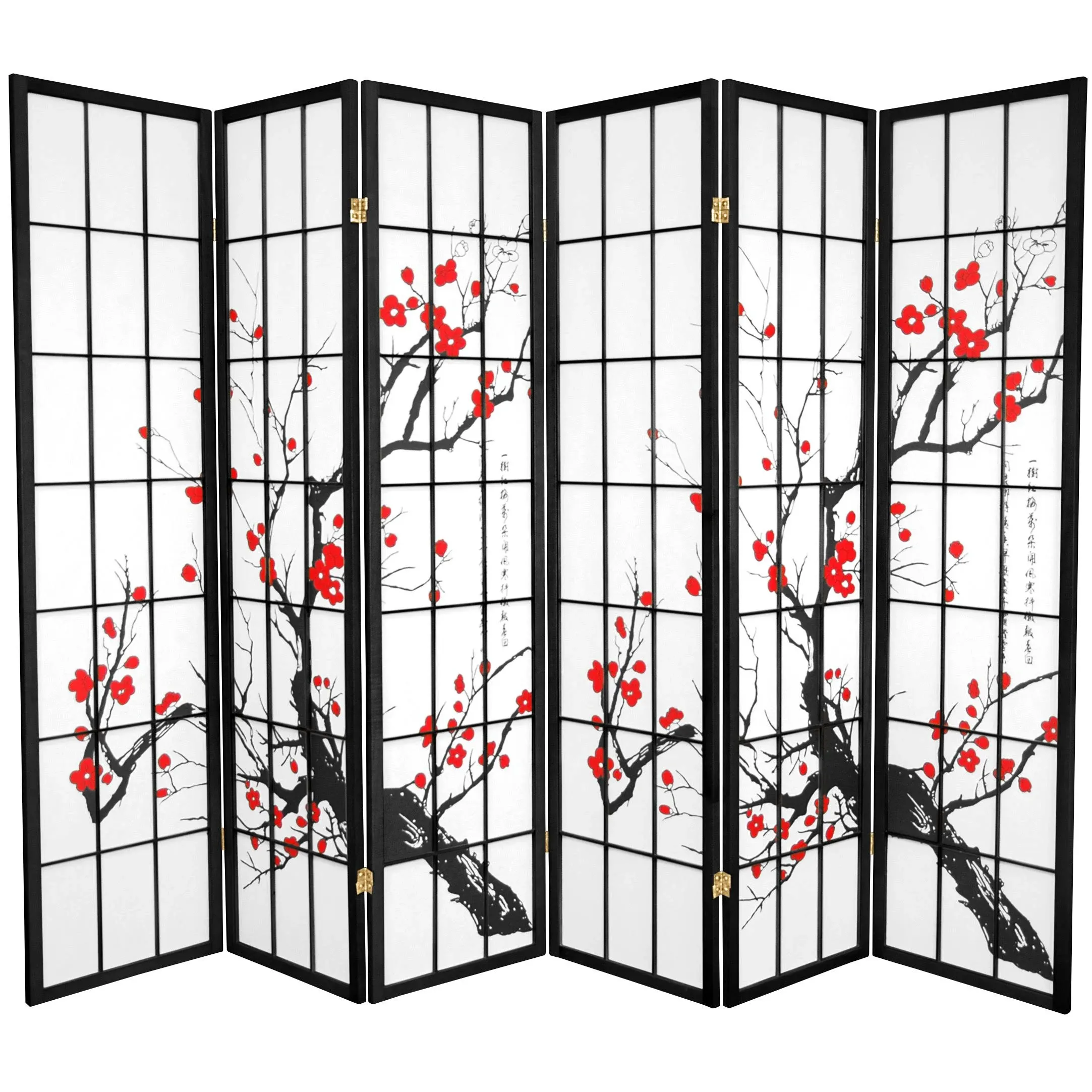 Oriental Furniture 6 ft Tall Flower Blossom Room Divider, BLACK. 6 Panel