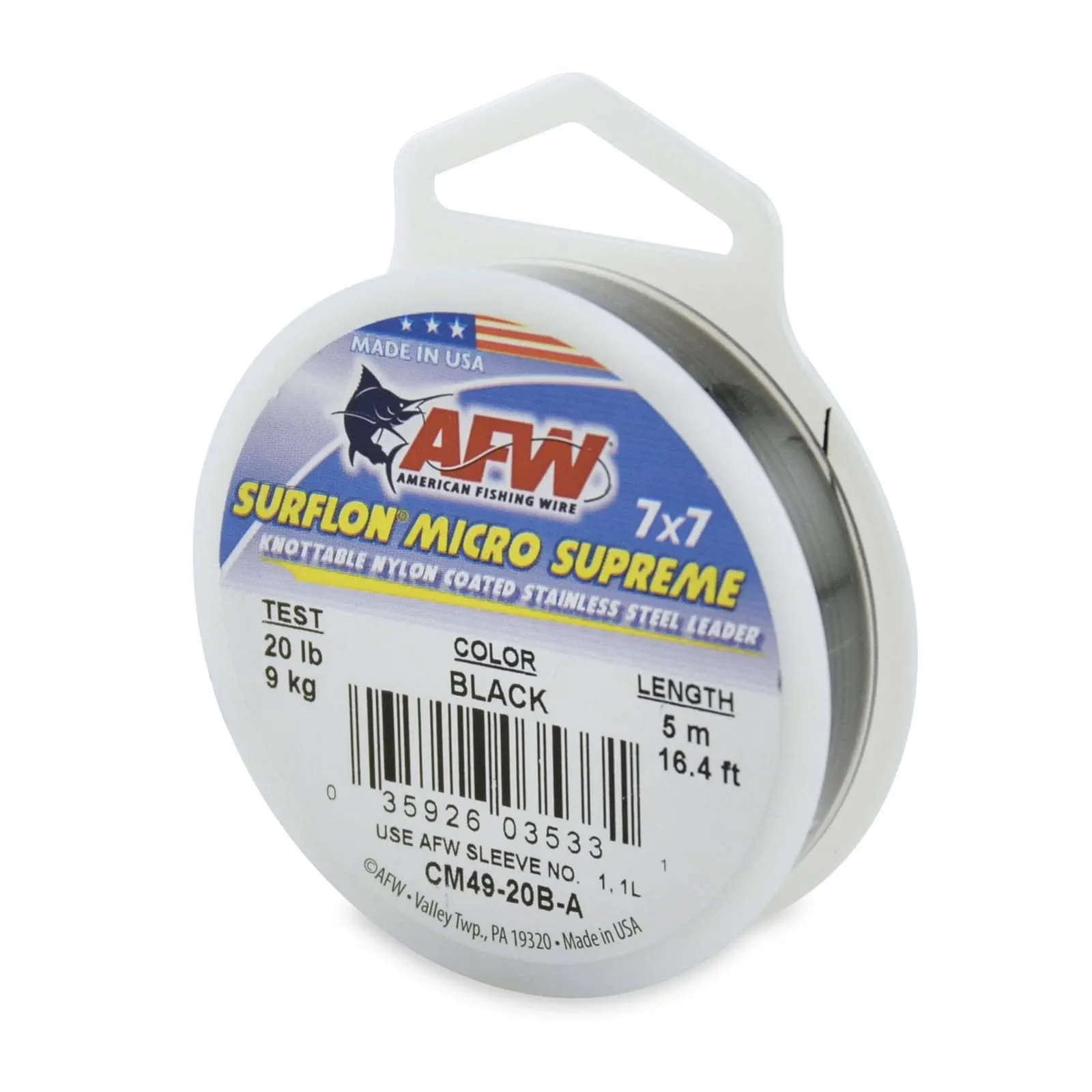 AFW - Surflon Micro Supreme Nylon Coated 7x7 Stainless Steel Leader Wire - Black - 16.4 Feet | Fish307.com