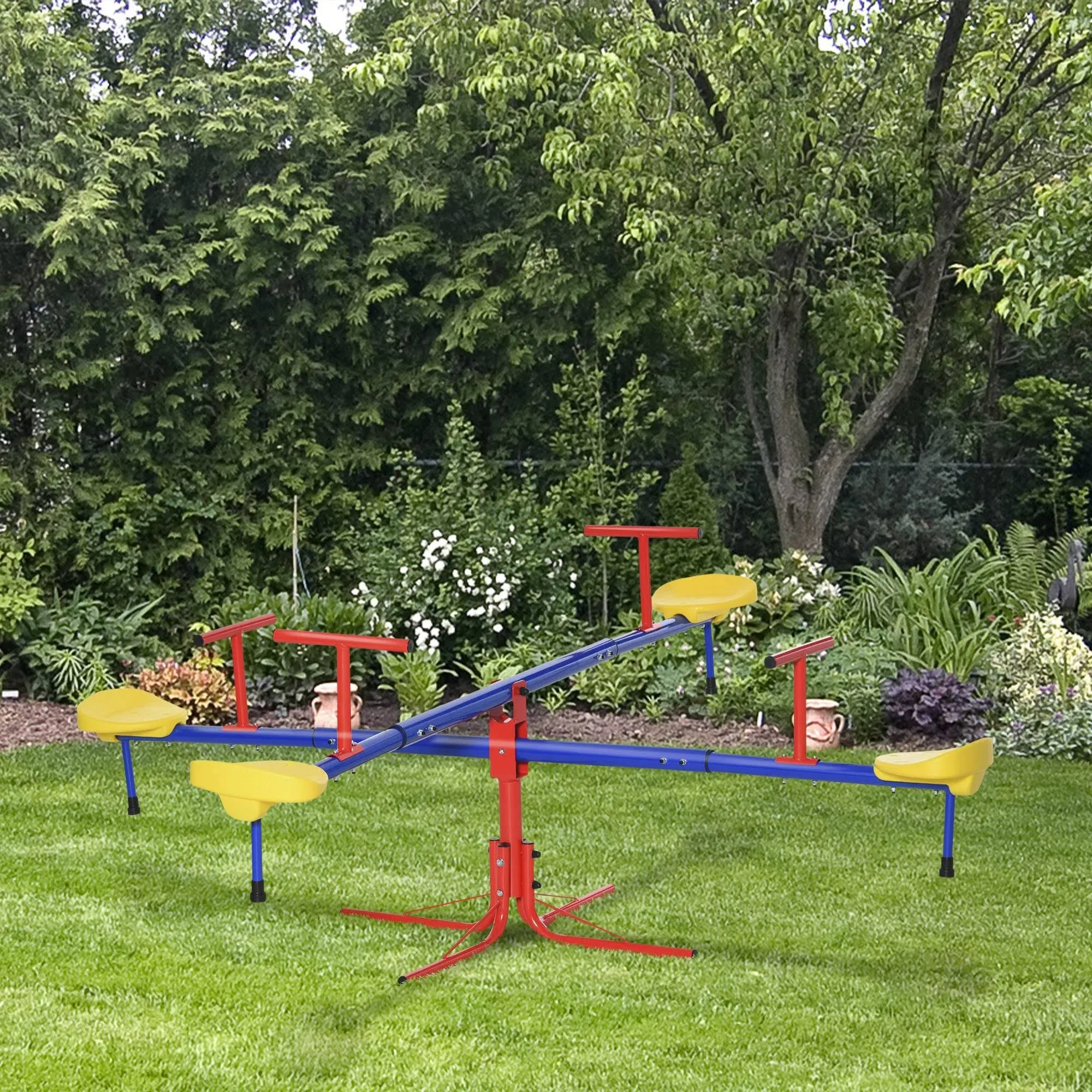 Outsunny 4-Seat Outdoor Seesaw for Kids Playground