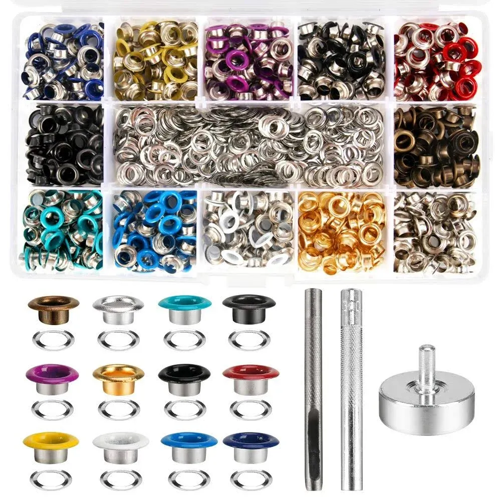 Metal Eyelets 600Pcs 12 Colors 3/16 inch Metal Grommets Kit Multi-Color Gromm...