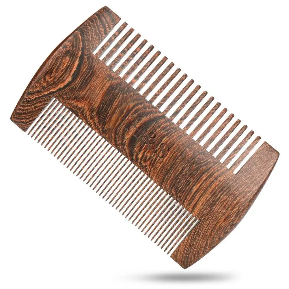 H&S Wooden Beard Grooming & Mustache Comb for Men - Tangle Free Wood Comb for Beard Straightener - Sandal Scented Travel Beard Growth Comb Tool for Hair Care