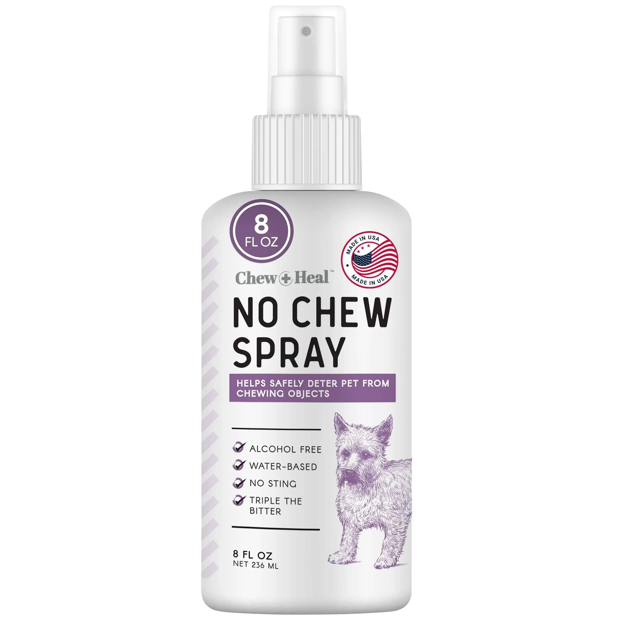 Chew + Heal
           No Chew Spray for Dogs -- 8 fl oz
        
        
        
        
        
          
          SKU #: 810068988369
          
            Shipping Weight:
              0.05 lb