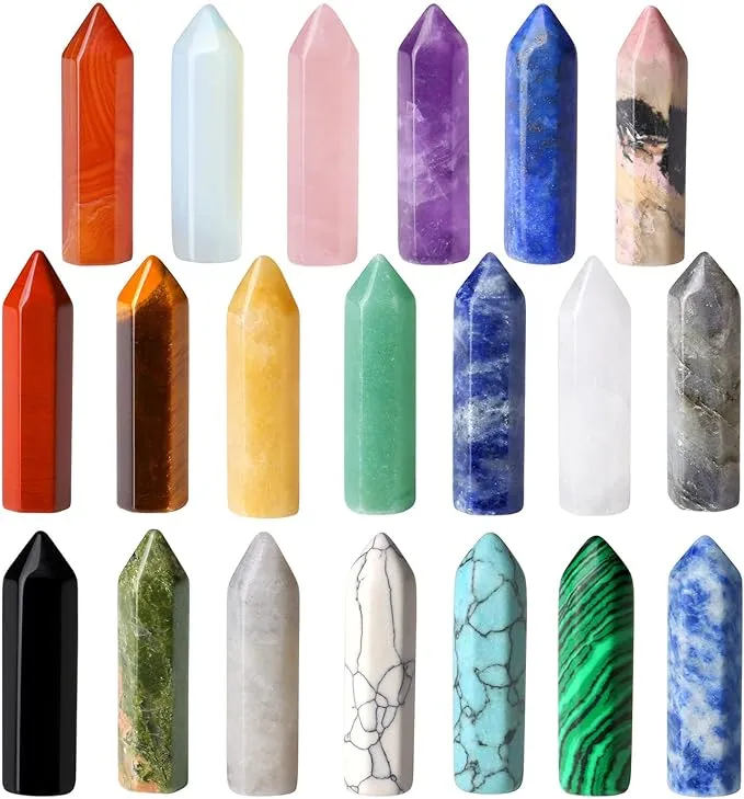 QINJIEJIE 20 PCS Healing Crystals Stones Sets Wands Bulk Natural Pocket Crystal Amethyst Rose Quartz Assorted Hexagonal Pointed Reiki Gemstones Polished Energy Balancing Meditation Therapy Chakra Gift