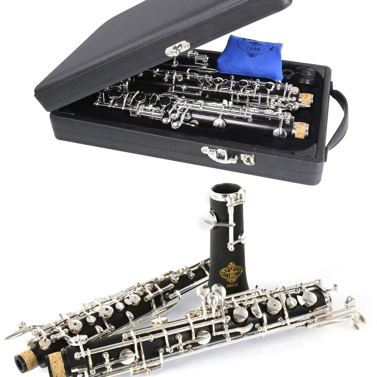 Rochix Oboe Beginner Student Level SH15 Composite Wood Body Silver Plated Semi Automatic C Tone with 1 Reeds,1 Cleaning Cloth,1 Oboe Swab,1 Thumb Rest,1 Case and More