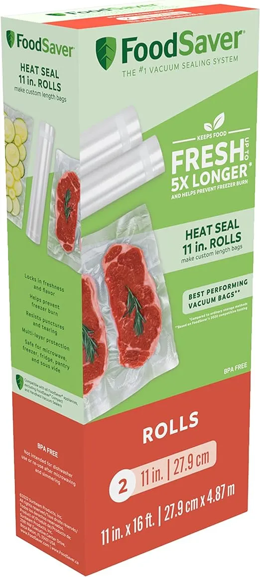 FoodSaver x 16' Expandable Heat-Seal Food Preservation, Freezer Sous Vide Bags, 11" Rolls, Clear