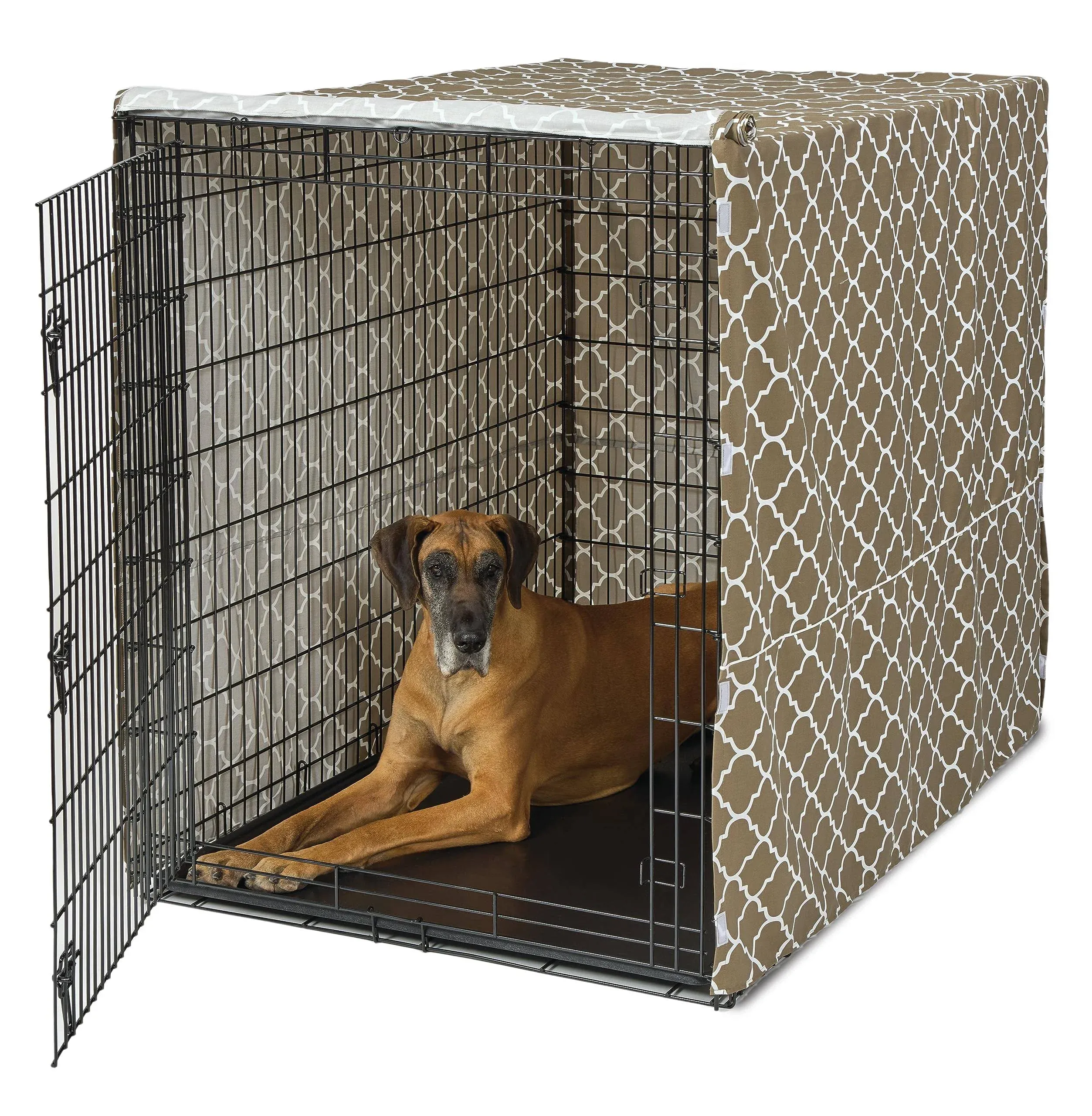 MidWest Homes for Pets Dog Crate Cover, Privacy Dog Crate Cover Fits Midwest Dog Crates, Crate Cover Only; Machine Wash & Dry; Brown Geo Print; 54 inch