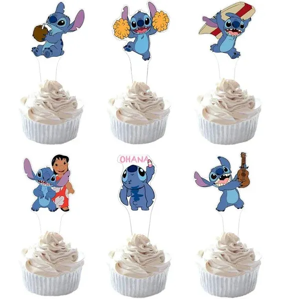 Party Hive 24pc Lilo Stitch Cupcake Toppers for Kids Birthday Party Event Decor