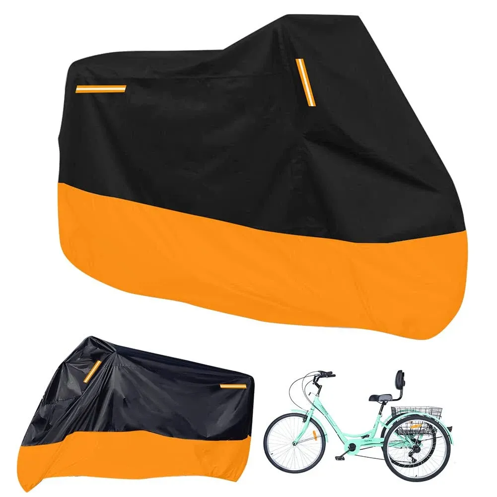 Foxtell Premium Adult Tricycle Cover, Fit All 3-Wheel Bike or Motorcycles Outdoor and Indoor Storage, 104" L x 43.3" W x 49" H (Black & Orange)