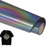 guangyintong Reflective Rainbow Heat Transfer Vinyl HTV Rolls, 12" x 12ft Reflective Iron on Vinyl for T-Shirts, Rainbow HTV Vinyl for All Cutter Machine Easy to Cut & Weed for Heat Vinyl Design