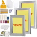 VEVOR Screen Printing Kit, 3 Pieces Aluminum Silk Screen Printing Frames 6x10/8x12/10x14inch 110 Count Mesh, 5 Glitters and Screen Printing Squeegees and Transparency Films for T-Shirts DIY Printing