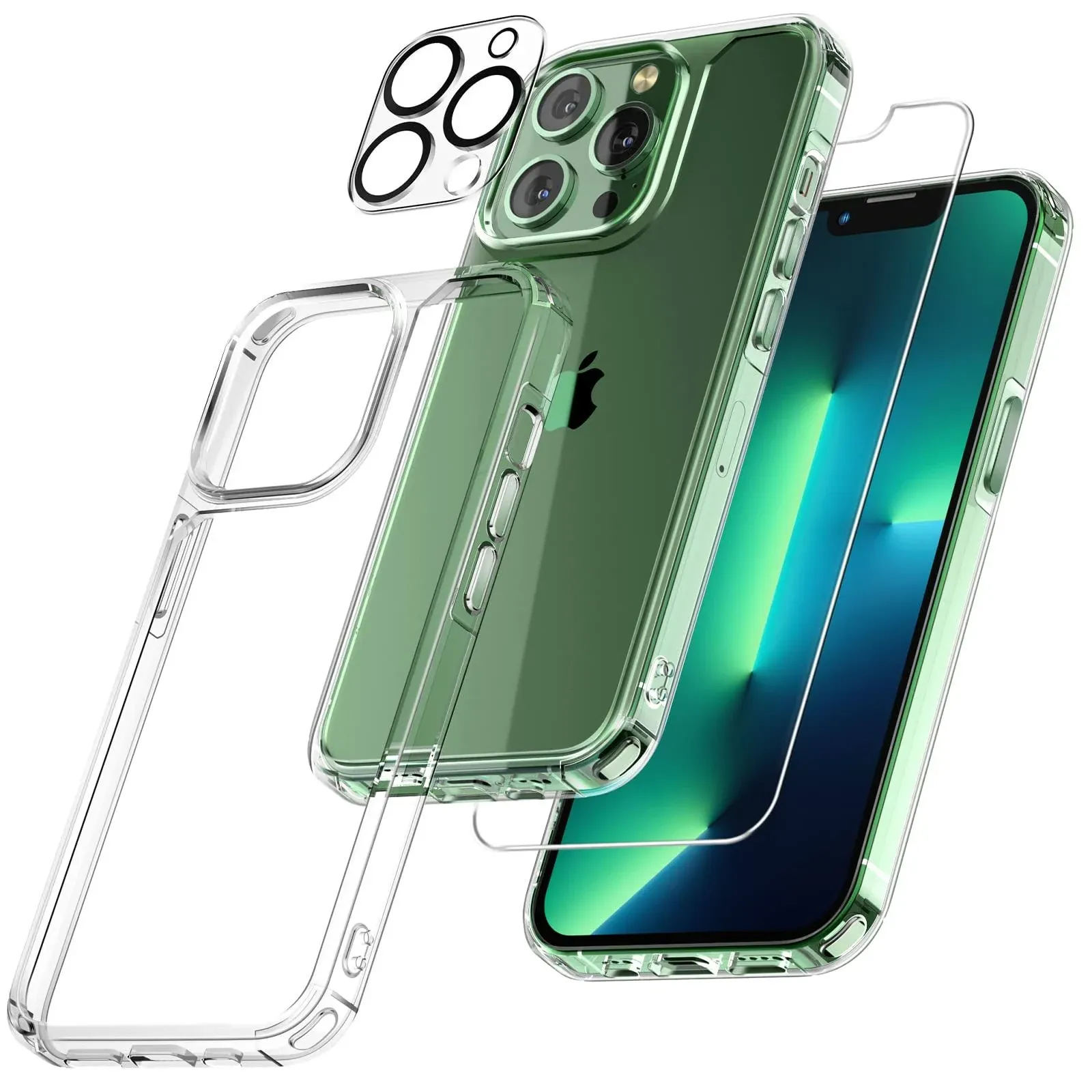 Tauri 5 in 1 for iPhone 13 Pro Max Case Clear, [Not-Yellowing] with 2x Screen Protector + 2x Camera Lens Protector, [Military-Grade Drop Protection]