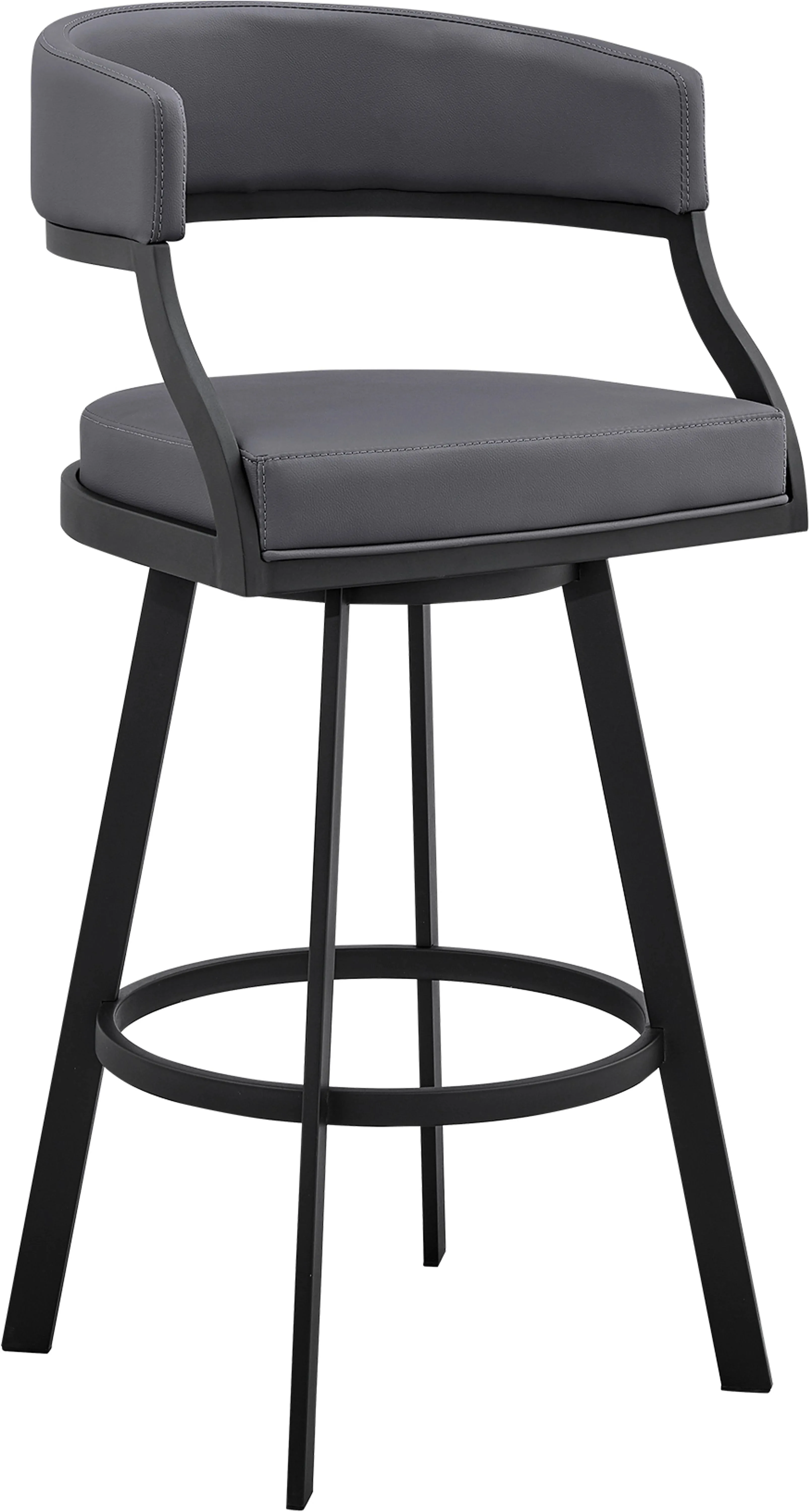 Dione 30" Bar Height Swivel Grey Faux Leather and Black Metal Bar Stool By Armen Living