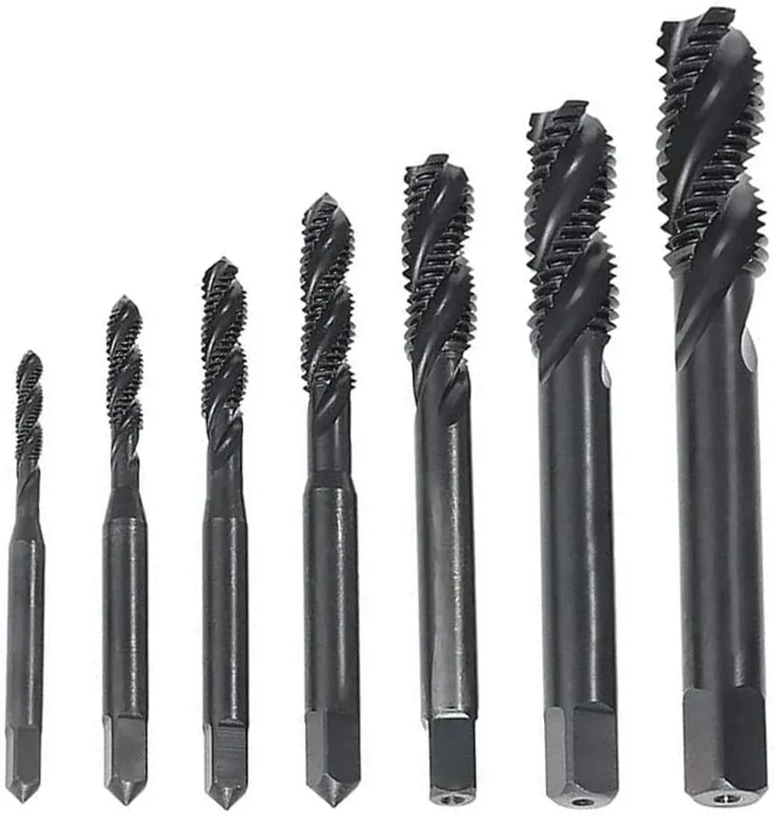 SeonFook 7pcs Spiral Flute Tap Set Nitriding Coated HSS 6542 Metric M3 M4 M5 M6 ...