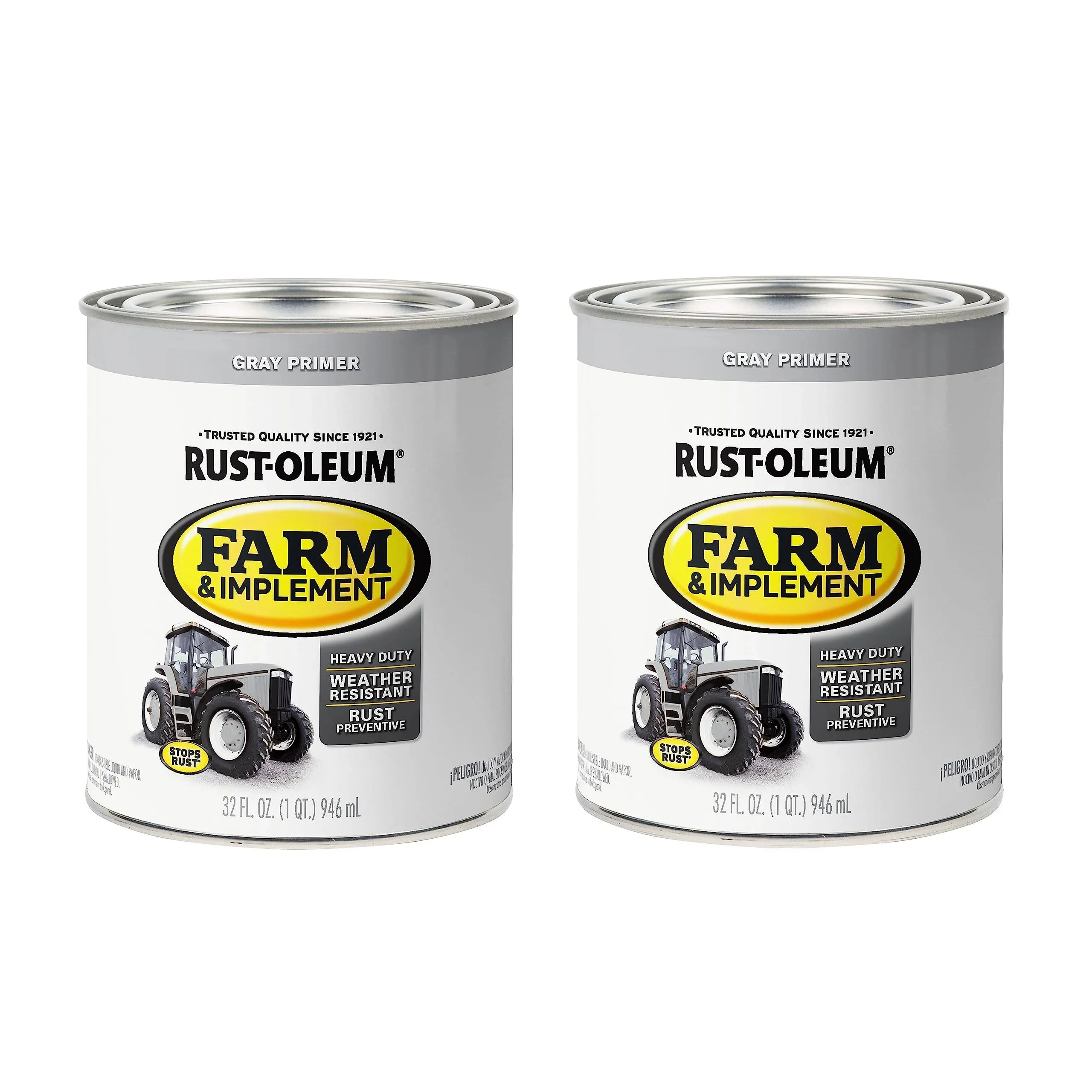 Rust-Oleum 280106-2PK Farm & Implement Enamel Primer Quart, Gray Primer, 32 Fl Oz (Pack of 2)