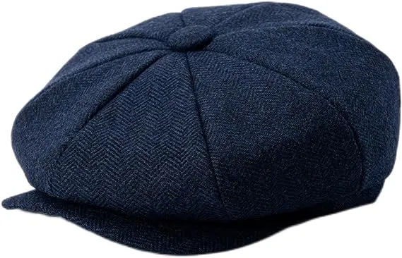 BOTVELA Men's 8 Piece Wool Blend Newsboy Flat Cap Herringbone Pattern in Classic