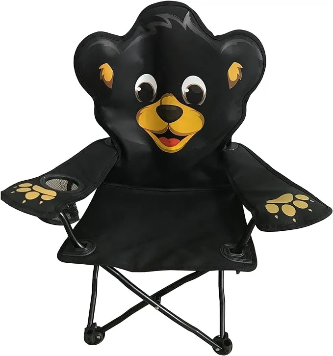 Kids Folding Camp Chair with Cup Holder and Carry Bag - Black Bear