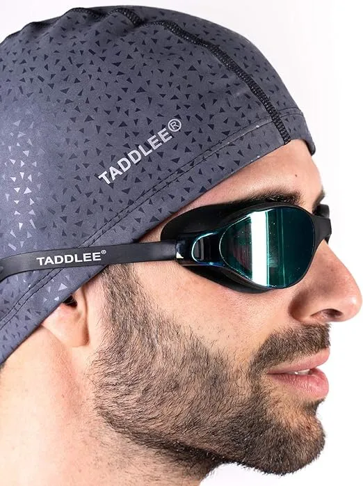 Taddlee Men Swim Cap PU Fabric Silicone Swimming Hat Pool Waterproof Sports Adult Swim Wear Accessories Large Size Outdoor