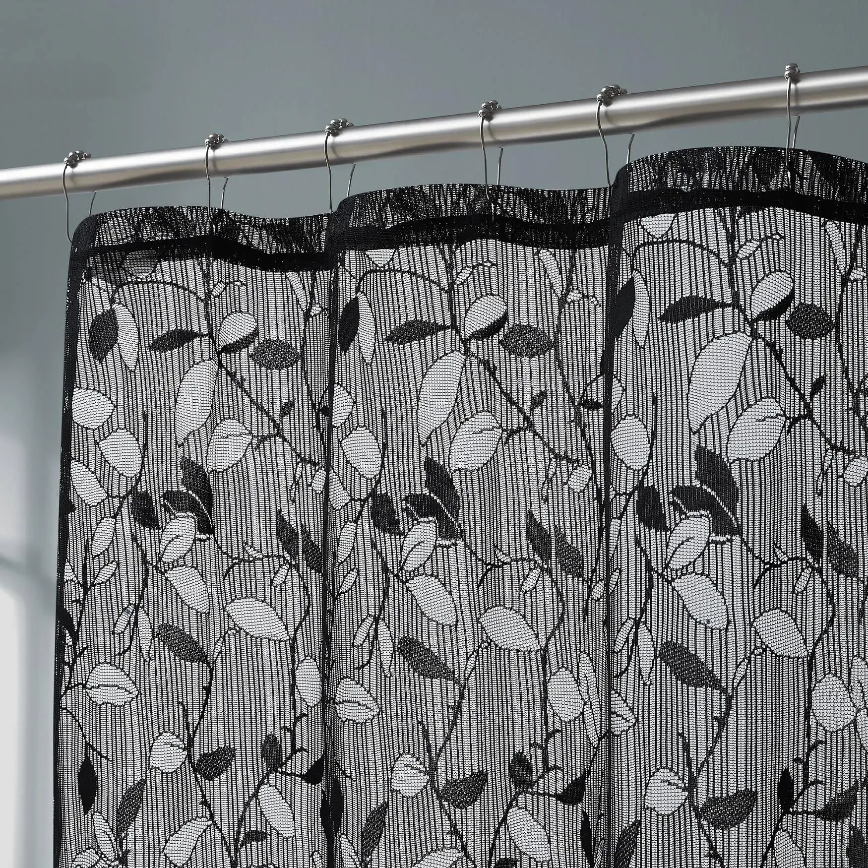 LinenZone Extra Long Lace Shower Curtains with Elegant Leaf Design. Large 72 x 84 Size. Rustic Shower Curtain or Modern Shower Curtain. Bathroom