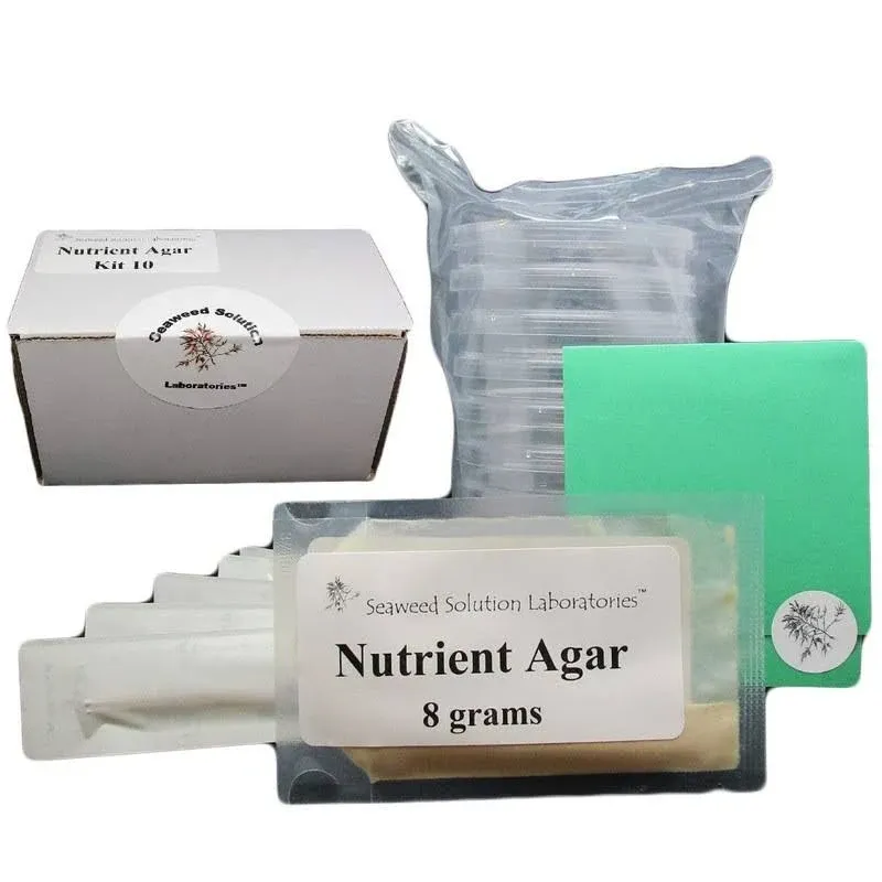 Seaweed Solution Laboratories Nutrient Agar Kit, Includes Nutrient Agar Dehydrated, 10 Sterile Petri Dishes with Lids & 10 Sterile Cotton Swabs