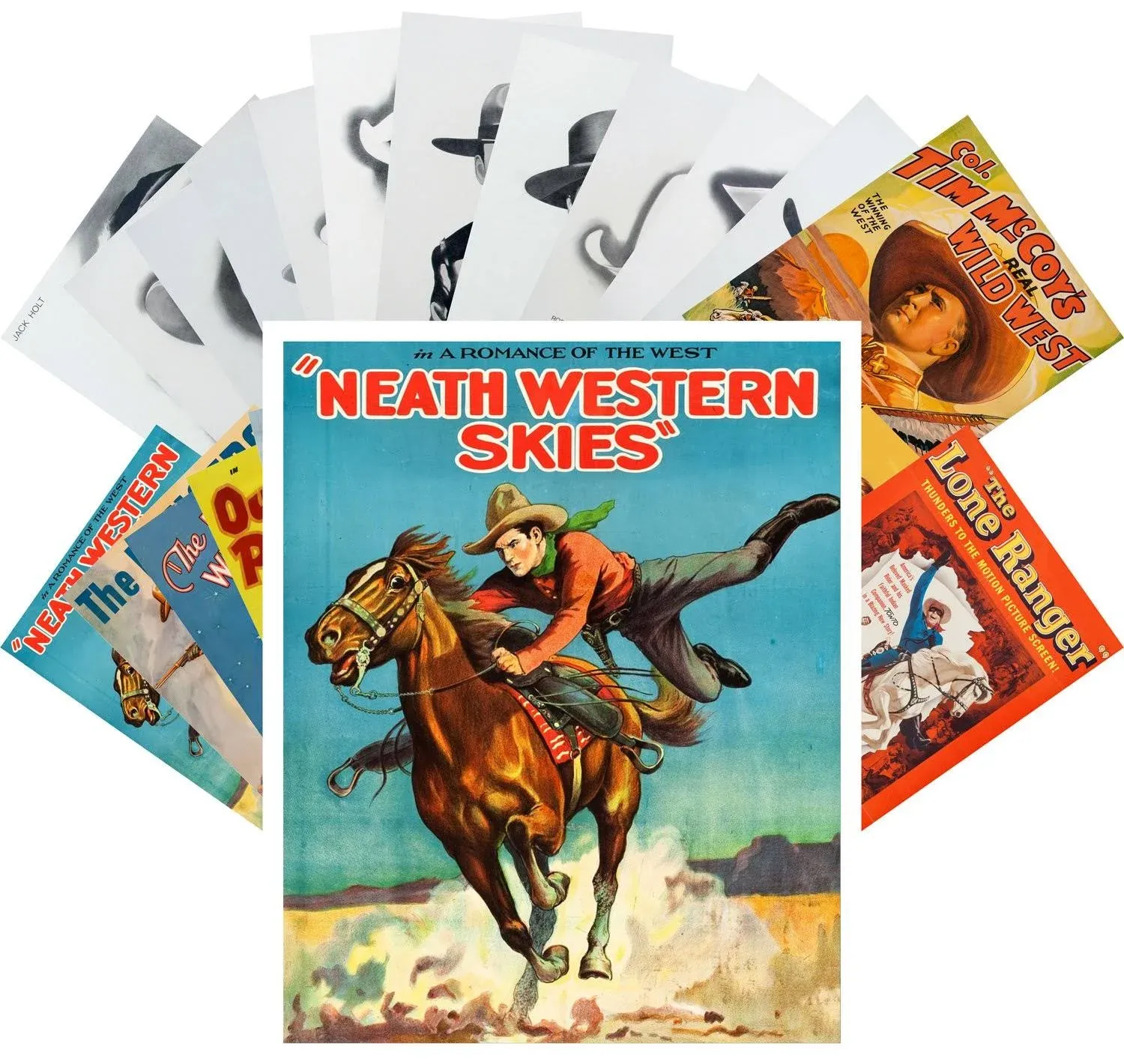 Postcard Pack (24 pcs) Early Western Stars Vintage Cowboy Movie Posters CC1079