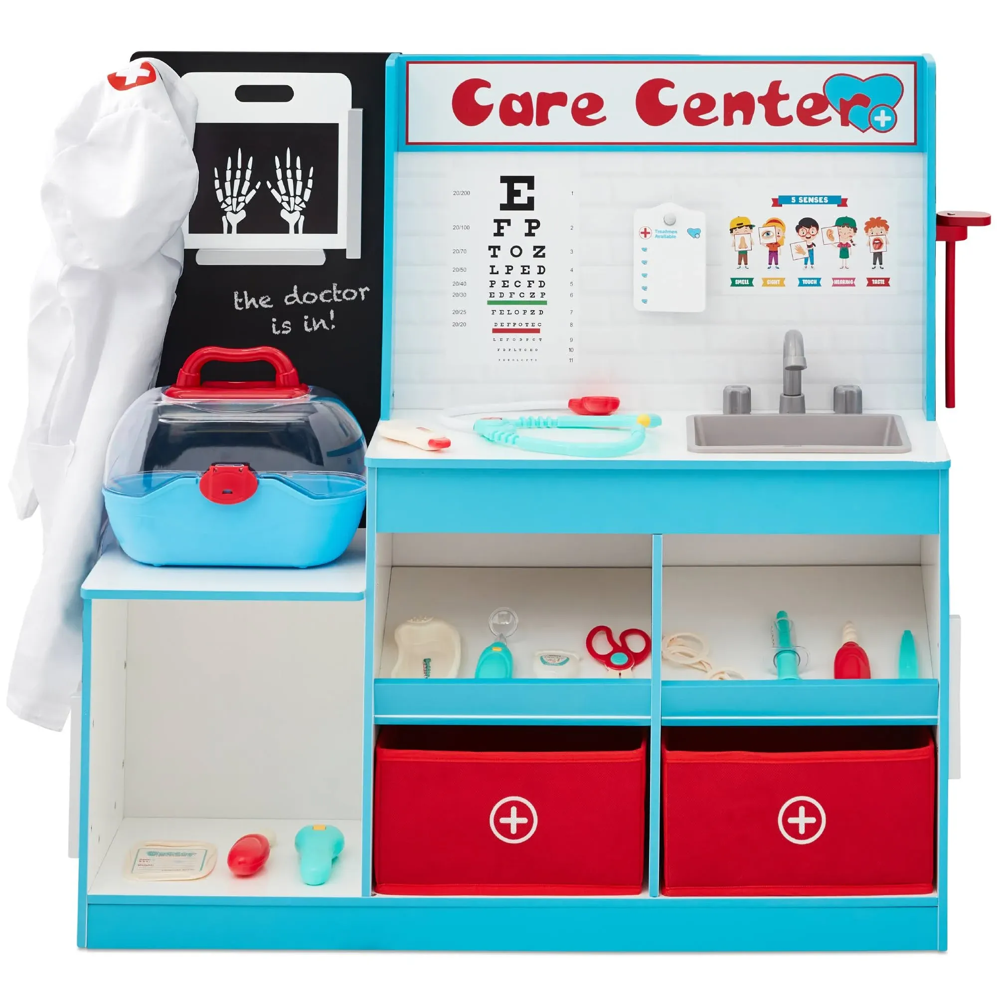 Best Choice Products Pretend Play Doctor's Office, Wooden Medical Center Toy Set for Kids w/ Carrying Case, All Accessories Included, Height