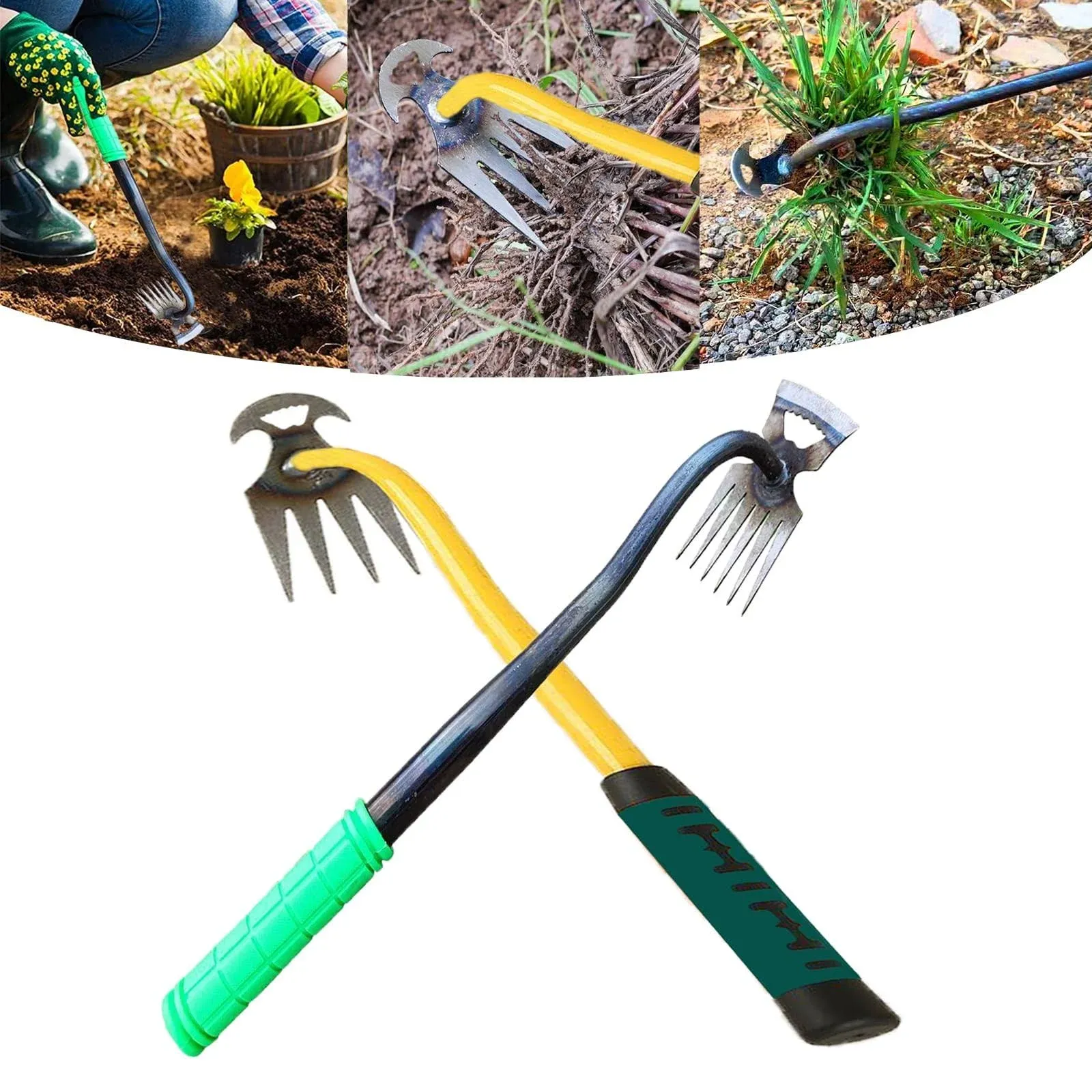 2Pcs Artifact Uprooting Weeding Tool, All Steel Hardened 2 in 1 Hollow Hoe an...