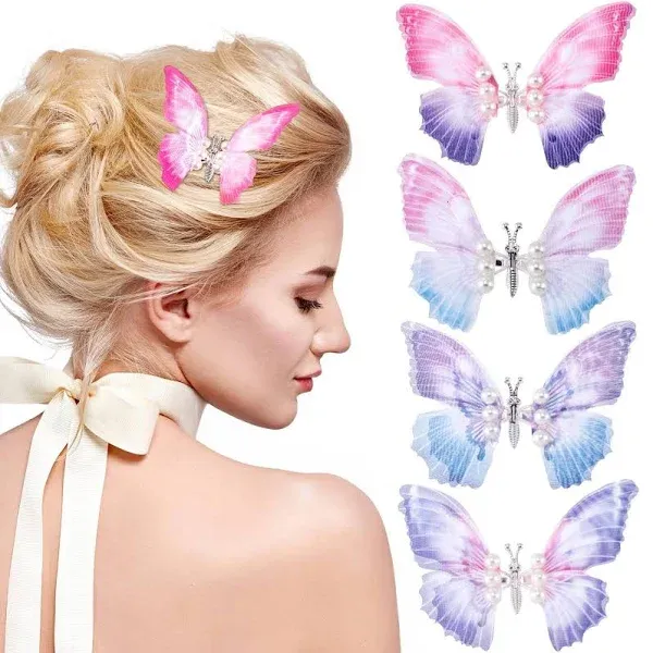 HINZIC 5pcs 3D Butterfly Hair Clips Moving Butterfly Clips for Girls Gradient ...