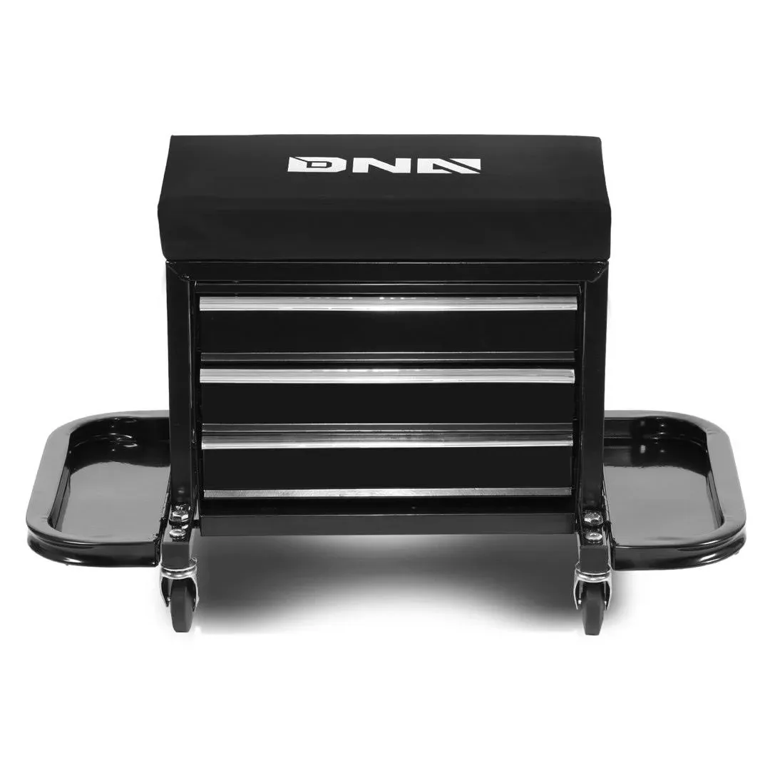 DNA Motoring Tools-00262 Black Tool Chest Rolling Mechanic Seat with Tool Trays