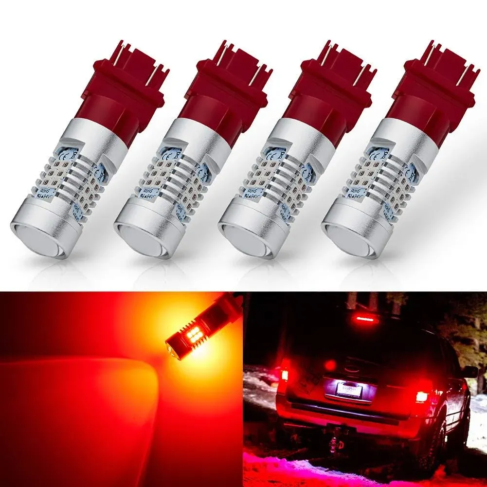 Extremely Bright 3157 3156 3156A 3057 4057 4157 3057LL 3457 3157K 21-SMD 1260 Lumens LED Bulb Replacement Brilliant Red for Car Brake Tail Turn Signal Blinker Lights Bulbs (Pack of 4)