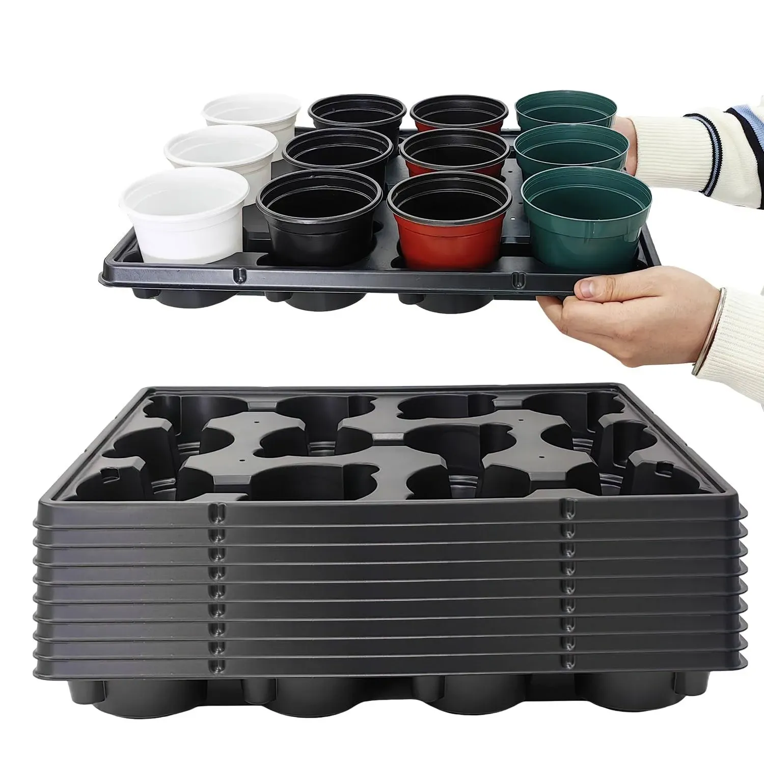 12 Cell Round Nursery Pots Trays Thickened Durable 12 Cell Pots Tray-10P