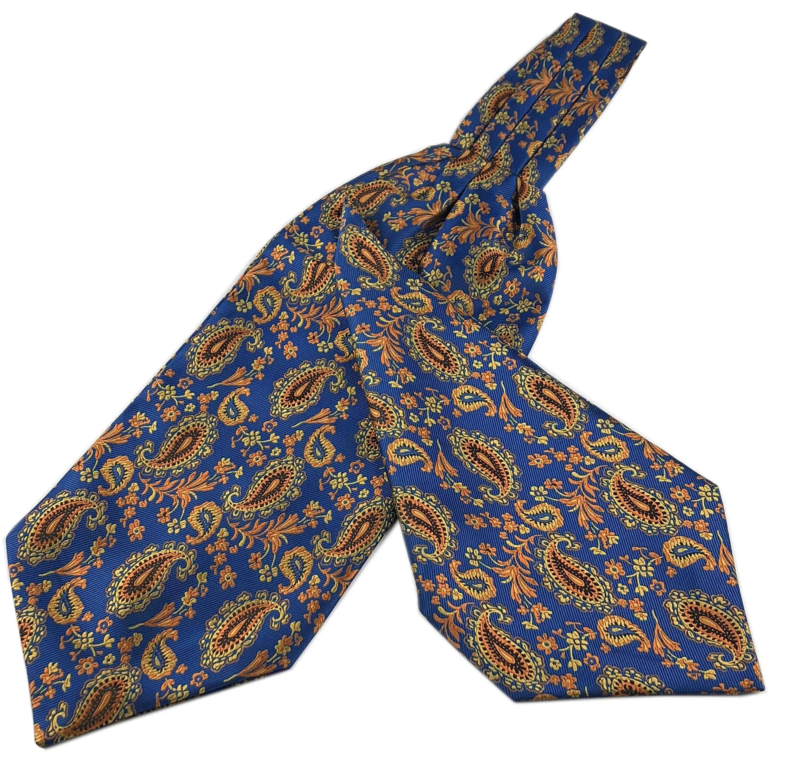 Elfeves Men's Blue Orange Floral 100% Silk Cravat Ties Jacquard Woven Ascot, Mens ...