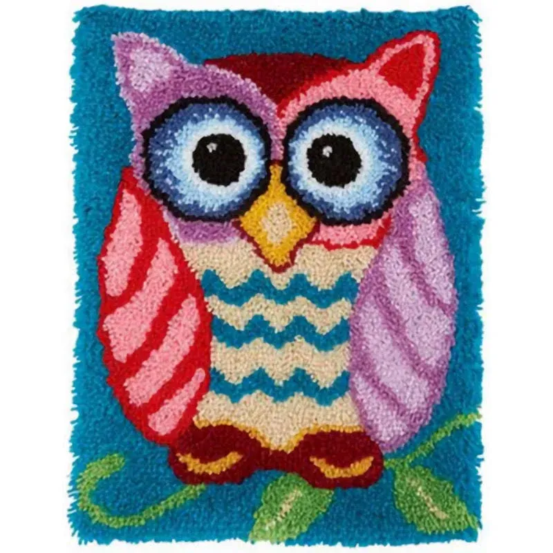 MLADEN Latch Hook Rug OWL Bright Colors Finished Completed 20&#034; x 27&#034;