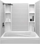 White Tub Wall Surround - Waterproof Easy-to-Install Two Shelf Units Kit Included - Noah William Home Bathtub Wall Surround Panels (Stacked Tiles Patt