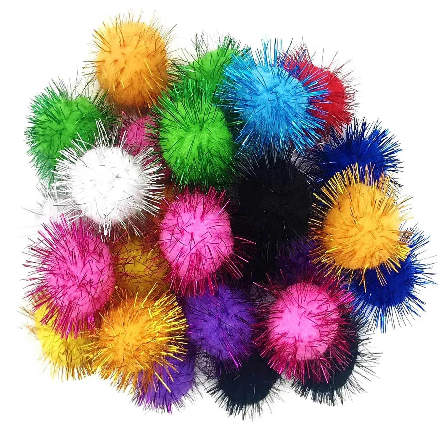 60 Pcs Cat Balls Toys, 1.8 Inch Sparkle Balls, Tinsel Glitter Pom Pom Balls Cat's Favorite Toys, Random Color