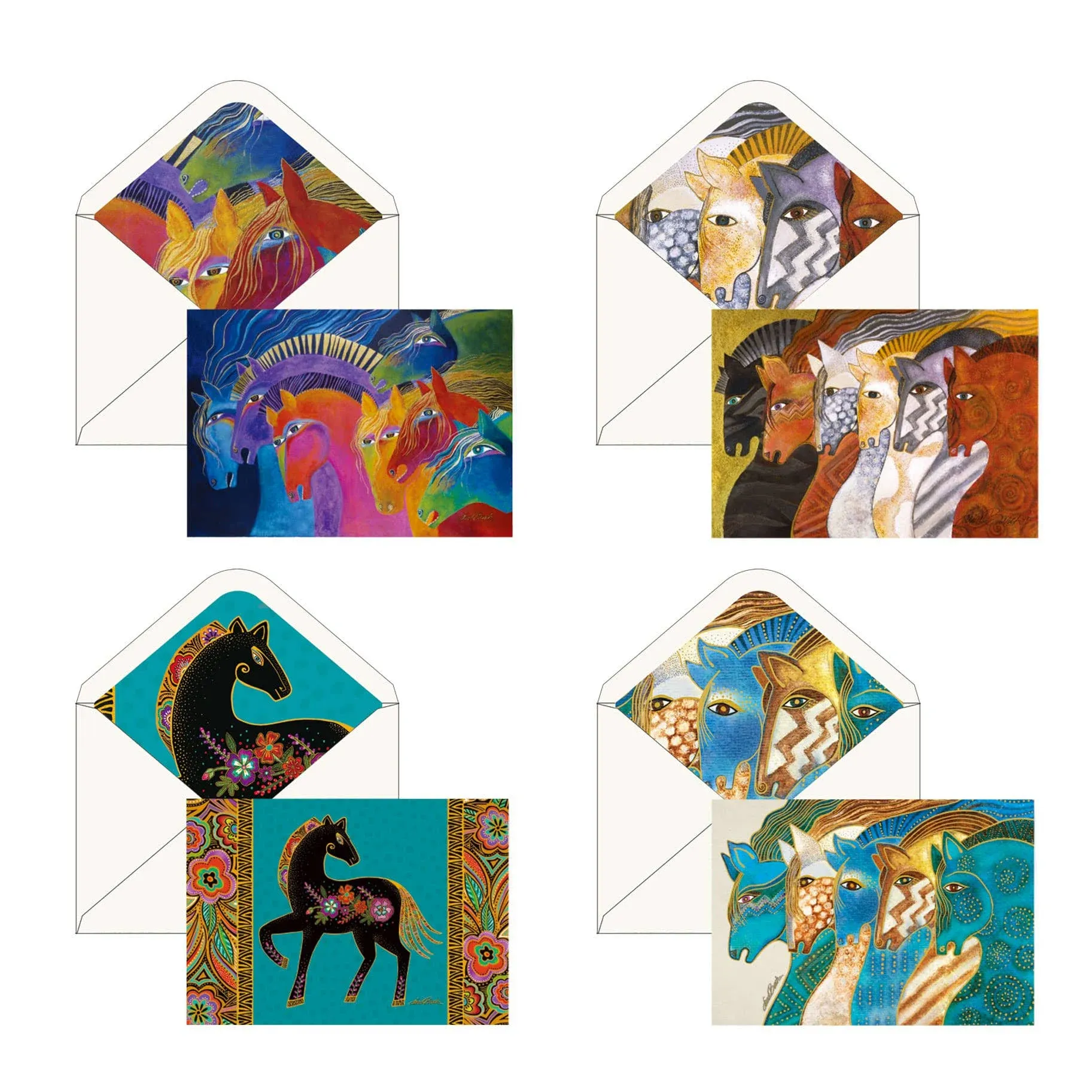 Note Cards - Laurel Burch Horses - Box of 16 Cards & Envelopes