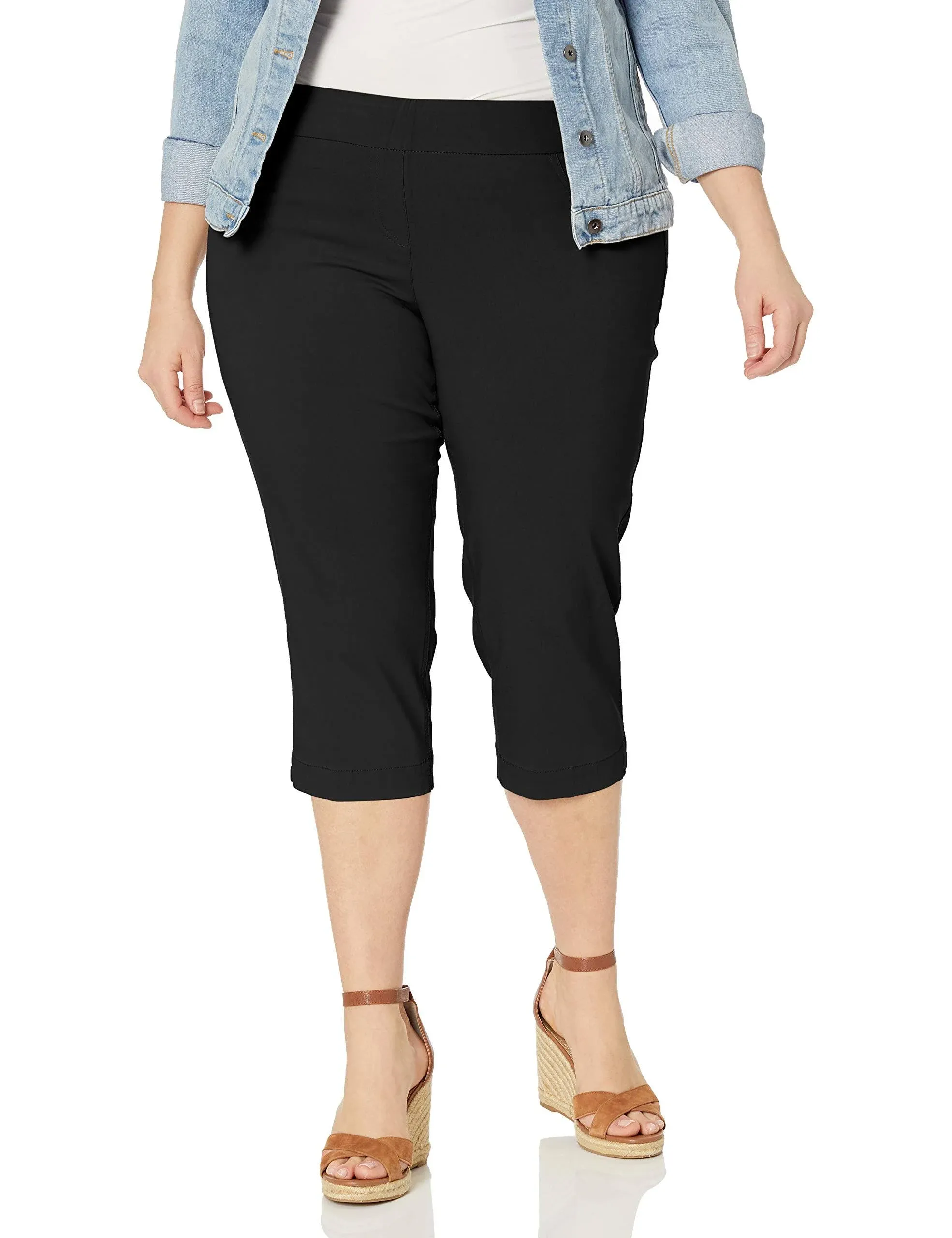 SLIM-SATION Women's Plus Size Wide Band Pull-on Straight Capri with Tummy Control