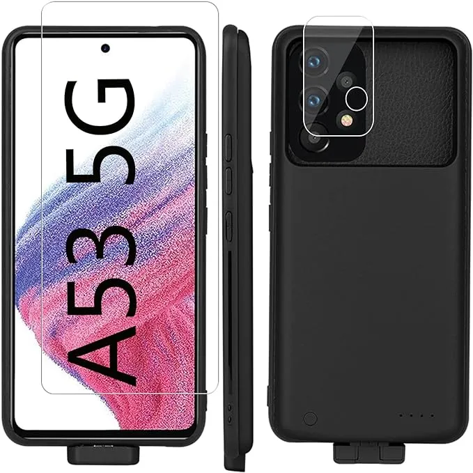 A53 Battery Case for Samsung Galaxy A53 5g, 5000mAh Backup Power Bank External Battery for Galaxy A53 Portable Charging Cover Charger case with A53 5g Screen Protector Camera Protector Black