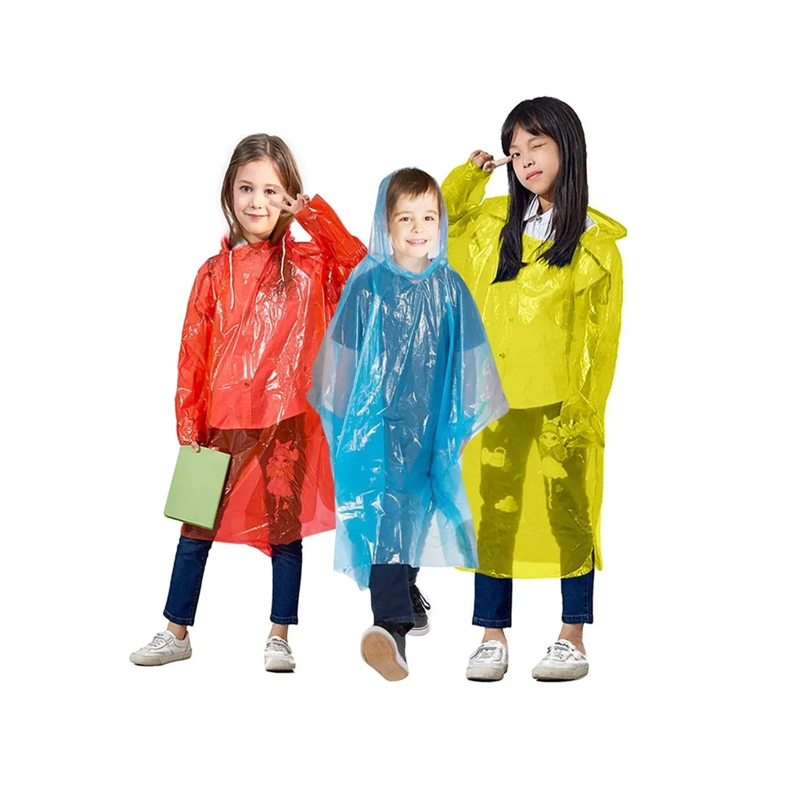 GINMIC Ponchos Family Pack Clear - 10 Pack Rain Ponchos for Kids and Adults, Clear Ponchos with Hood