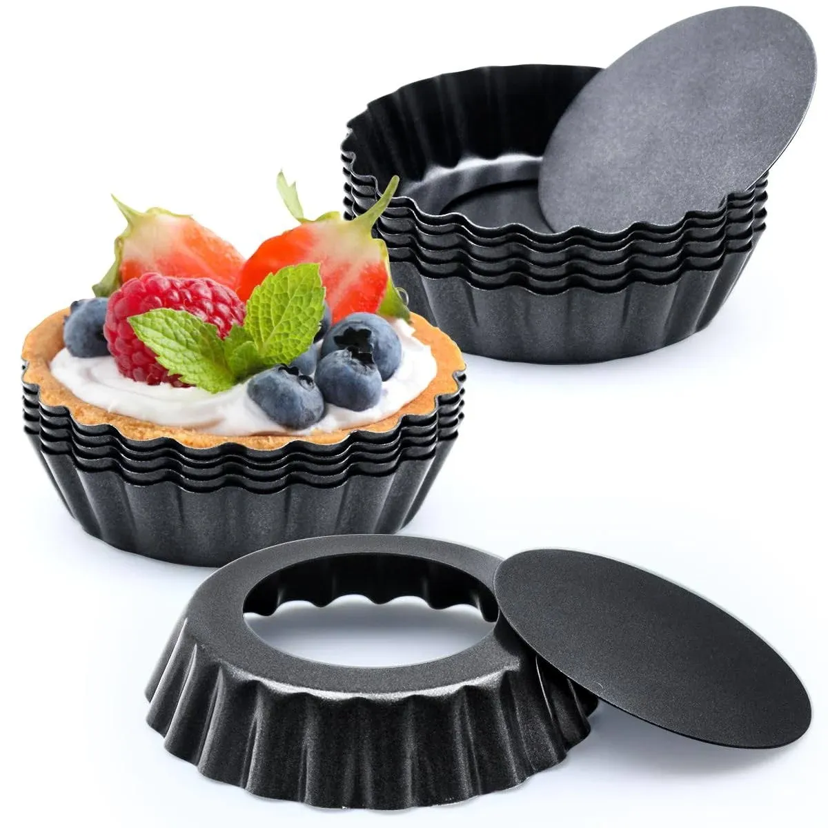 12 PCS Egg Tart Pans 3 In Mini Tart Pans with Loose Botttom Nonstick Mini Tar...