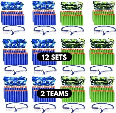 Wishery Accessories for Nerf Party Supplies 12 Kids. Bulk Birthday Favors Pack for Boys. Safety Glasses, Foam Darts, F