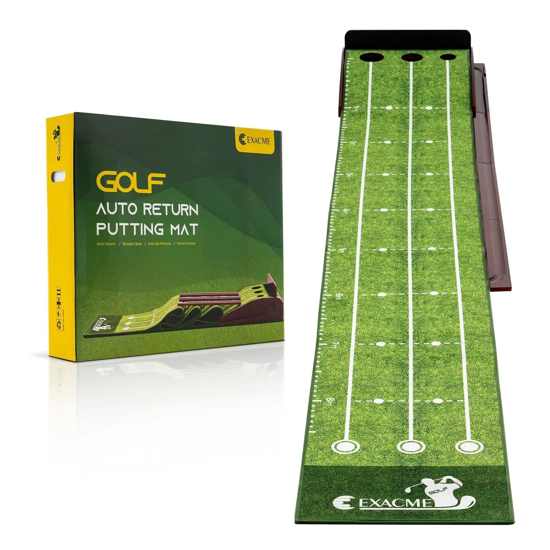 Exacme Wood Indoor Putting Greens with Ball Return, 9.8 Foot Putting Mat with 2 ...