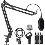 InnoGear Microphone Stand for Blue Yeti Adjustable Suspension Boom Scissor Arm Stand with 3/8/''to 5/8/'' Screw Adapter Shock Mount Windscreen Pop Filter Mic Clip Holder Cable Ties, Medium, Black