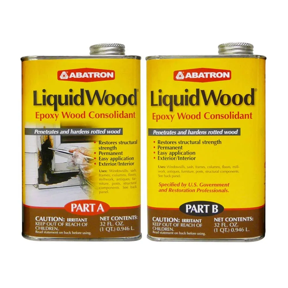 Abatron LiquidWood Kit - 2 Quarts - 2-Part Structural Wood Epoxy Resin - Wood Hardener and Consolidant - Perfect Primer for WoodEpox Epoxy Wood Filler